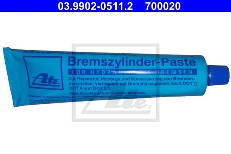 03.9902-0511.2 ATE Смазка Bremszylinder-Paste, для гидравлических тормозных цилиндров, монтажа тормозных поршней, совместима со всеми видами тормозных жидкостей, тюбик 180 гр