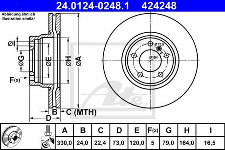 24.0124-0248.1 ATE Тормозной диск перед (без тормоза Performance) BMW F 2/3/4 19-