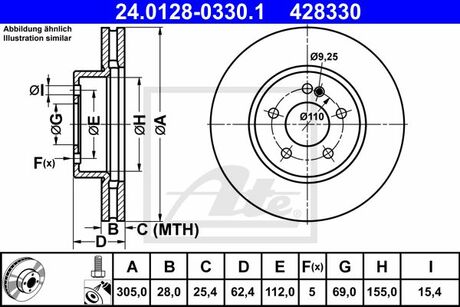 24.0128-0330.1 ATE Диск тормозной передний MB C-Class (W205) 13> E-Class (W213) 16>