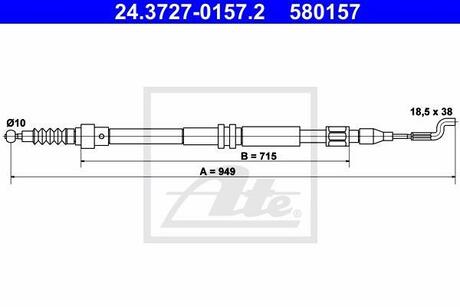 24.3727-0157.2 ATE Трос стояночного тормоза VW TRANSPORTER IV 90 - 03