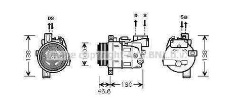 BWAK319 AVA COOLING Компрессор кондиционера BMW: 1 (E87) 118 D/120 D 03-12, 3 (E90) 318 D/320 D 05-11, 3 TOURING (E91) 318 D/320 D 05-