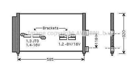 FT5289D AVA COOLING Радиатор кондиционера FIAT: DOBLO (119) 1.3 JTD/1.9 JTD (223AXE1A) 01-, DOBLO Cargo (223) 1.3 D Multijet/1.3 JTD 16V/1.9 JTD (223ZXE1A) 01-, IDEA 1.2 16V/1.3 JTD/1.4/1.4 1