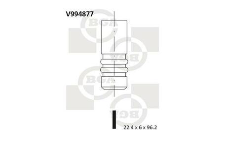 V994877 BGA КЛАПАН 22.4x6x96.2 EX FIAT 1.2 16V 98- (до мот.№ 985540)