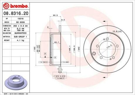08.8316.20 BREMBO Диск тормозной задн Mitsubishi PAJERO PININ (H6_W, H7_W)