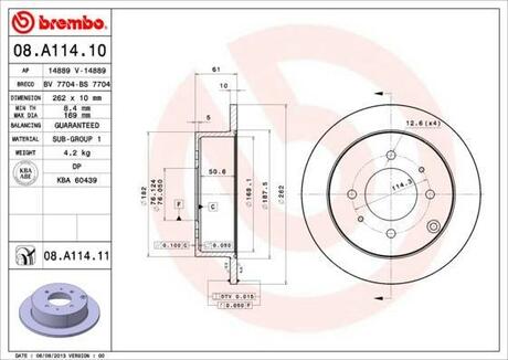 08.A114.11 BREMBO Диск тормозной