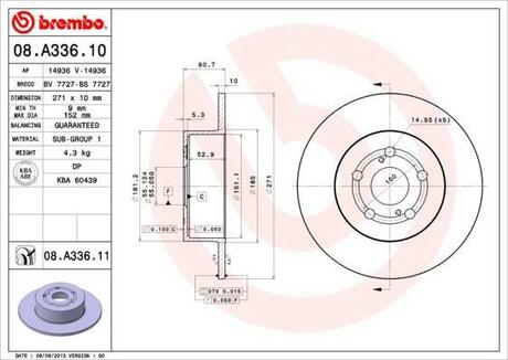 08.A336.11 BREMBO Диск тормозной Brembo