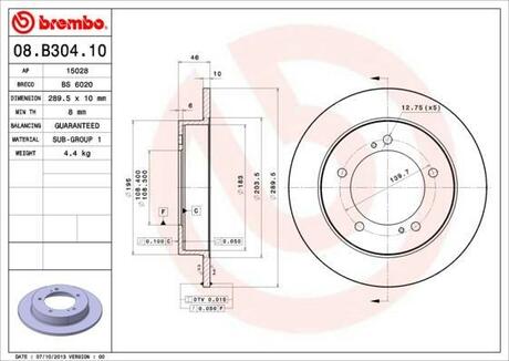 08.B304.10 BREMBO Диск тормозной SUZUKI: JIMNY 0.7/0.7 4x4/1.0/1.3 16V/1.3 16V 4WD/1.3 16V 4x4/1.3 4x4 98-