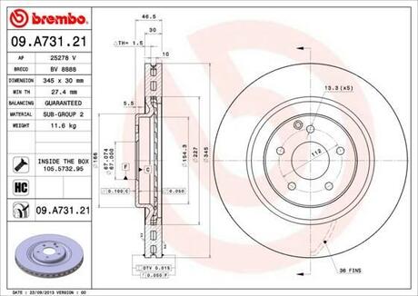 09.A731.21 BREMBO Диск тормозной MERCEDES-BENZ C-CLASS (W203) C 350 4-matic (203.087) 01/05->02/07