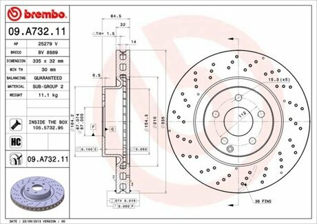 09.A732.11 BREMBO Диск тормозной MERCEDES-BENZ S-CLASS (W221) S 250 CDI (221.003, 221.103) 01/11->, S 32