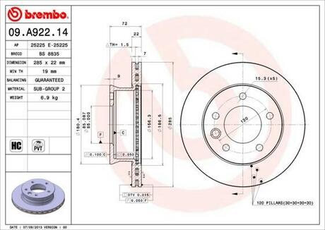 09.A922.14 BREMBO Диск тормозной