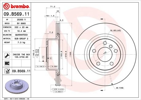 09.B569.11 BREMBO Диск тормозной с покрытием