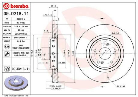 09.D218.11 BREMBO Диск тормозной передний HONDA CR-V IV (RM_) 01/12->