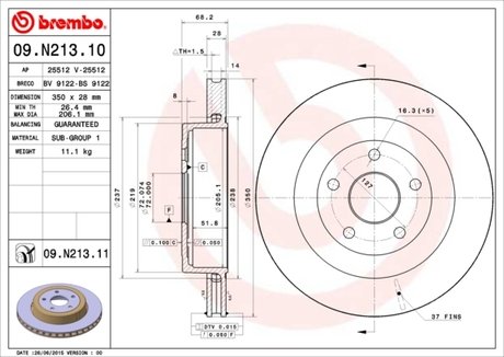 09.N213.11 BREMBO Диск тормозной задний JEEP GRAND CHEROKEE III (WH, WK) 06/05-05/11