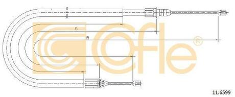 11.6599 COFLE Трос стояночного тормоза RENAULT: CLIO 1,5DCi 7/01- 1450/1170 mm