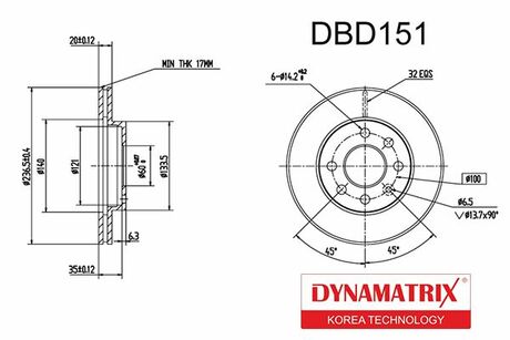 DBD151 DYNAMATRIX-KOREA Диск тормозной