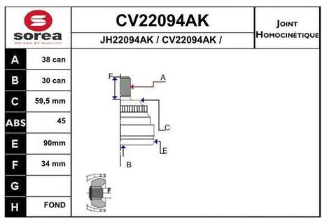 CV22094AK EAI Шарнирный комплект, приводной вал