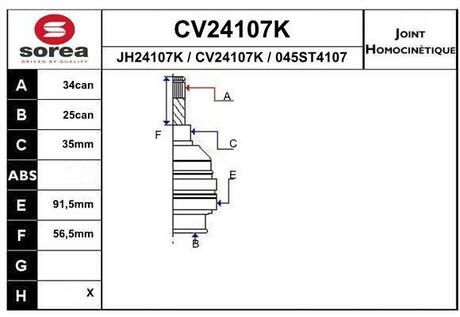 CV24107K EAI CV24107K_ШРУС внутренний к-кт! 34x25\ Opel Ascona/Kadett 1.6-2.0 82-95