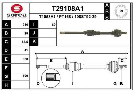 T29108A1 EAI T29108A1_привод правый! 956mm D29 ABS\ Peugeot 605,Citroen XM 2.5TD/3.0 MG5T 94>