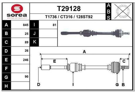 T29128 EAI T29128_привод передний правый! 845 мм АКПП\ Citroen C5