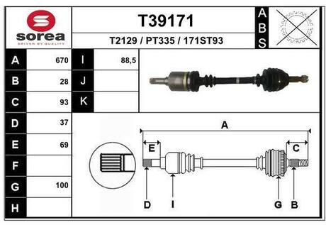 T39171 EAI T39171_привод левый!\Peugeot 407/607 2.2/3.0/2.0HDi/2.7HDi 04>