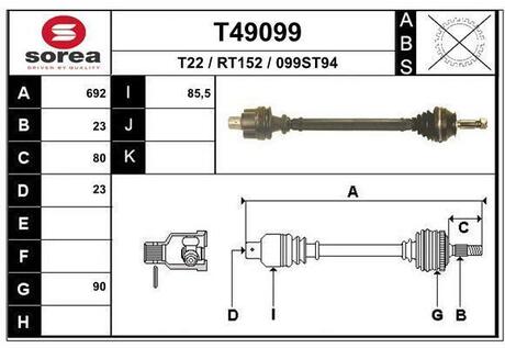 T49099 EAI T49099_привод! 694mm\ Renault 21 2.0-2.2/D/TD MJ3 NG7/9 86>