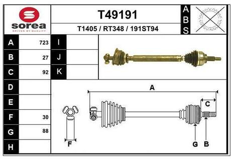 T49191 EAI T49191_привод левый! 723mm w/o ABS\ Renault Laguna II 1.8-2.0 01-05