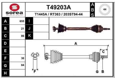 T49203A EAI T49203A_привод левый! 655mm ABS\ Renault Megane 1.6i/1.9D 99-02