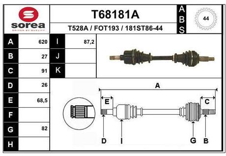 T68181A EAI T68181A_привод левый! 620мм ABS-44th\ Ford Mondeo 1.6-2.5i/1.8TD 93-00