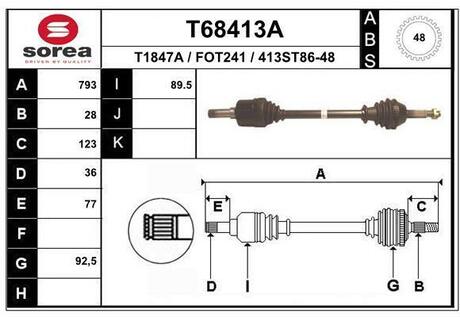 T68413A EAI T68413A_привод левый! 793mm\ Ford Transit 2.2D 06>