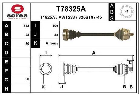 T78325A EAI T78325A_привод задний! 618mm ABS\ VW Passat 1.9-2.8i/TDi 4motion 00-05