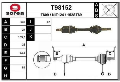 T98152 EAI T98152_привод левый! 640mm\ Nissan Primera 1.6 90-96