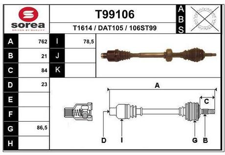T99106 EAI T99106_привод правый! 761mm\ Dacia Logan 1.4-1.6i 04>