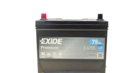 EA755 EXIDE Аккумулятор EXIDE PREMIUM 12V 75AH 630A ETN 1(L+) Korean B1 272x170x225мм 18.9kg