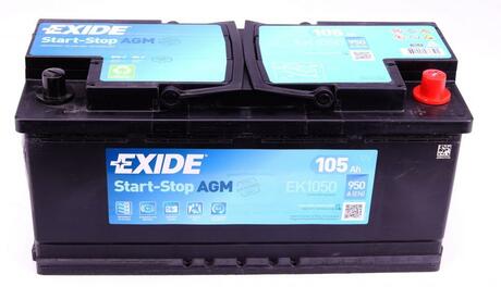 EK1050 EXIDE Аккумуляторная батарея 105Ah EXIDE Start&Stop AGM 12V 105AH 950A ETN 0(R+) B13 392x175x190mm 27kg