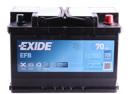EL700 EXIDE Аккумулятор EXIDE Start&Stop EFB 12V 70AH 760A ETN 0(R+) B13 278x175x190мм