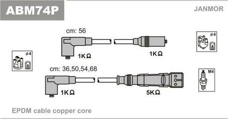 ABM74P Janmor Комплект проводов зажигания SKODA: OCTAVIA 55 KW 1.6 97-