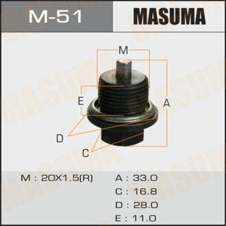 M-51 MASUMA Пробка резьбовая M20x1,5 x 15 с фланцем и магнитом