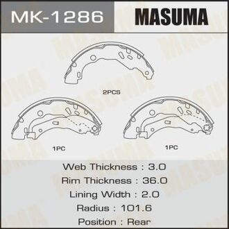 MK1286 MASUMA MK1286_колодки тормозные! барабанные задние\ Nissan Micra 10-15