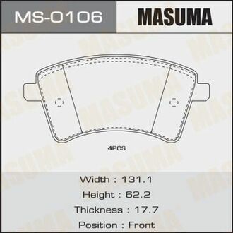 MS-0106 MASUMA КОЛОДКИ ДИСКОВЫЕ MASUMA RENAULT/KANGOO II/V1500, V