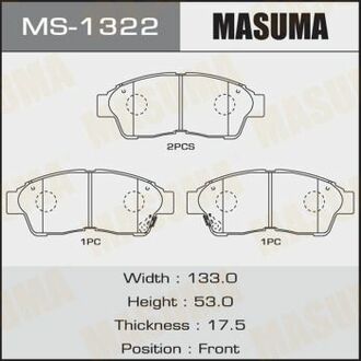 MS-1322 MASUMA MS-1322_колодки дисковые передние!\ Toyota CarinaE 93-97/Camry 2.2 92-96/Corolla 95-02