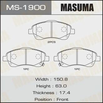MS-1900 MASUMA MS-1900_колодки дисковые передние!\ Toyota Avensis 1.6i-2.4D4-D 03>