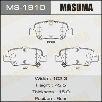 MS-1910 MASUMA MS-1910_колодки дисковые задн.!\ Toyota Auris/Corolla 1.4D-4D/1.4VVTi/1.6VVTi/2.0D-4D 07>