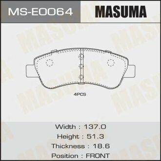 MS-E0064 MASUMA MS-E0064_колодки дисковые! передние\ Peugeot 206/207/307, Citroen C3/C4 04>