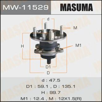 MW-11529 MASUMA MW-11529_к-кт подшипника ступицы задней! со ступицей\ Toyota Yaris KSP90/NLP90/SCP90 05>