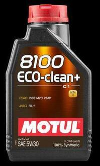 101580 MOTUL Масло моторное синтетическое 1 л - 8100 ECO-CLEAN+ 5W30 ACEA C1, JASO DL-1, Ford WSS M2C 934 B (100% СИНТ.)