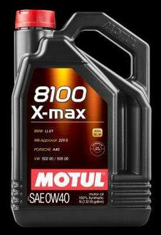 104533 MOTUL Масло моторное синтетическое 5 л - 8100 X-MAX 0W40 ACEA A3/B4,API SN/CF,BMW LL01,VW 502 00/505 00, MB 229.5 (СИНТ.)