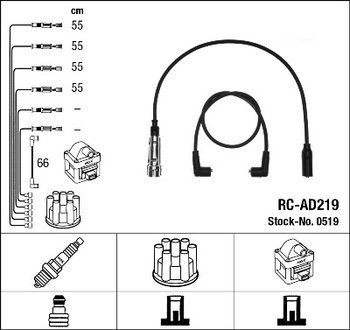 0519 NGK Высоковольтные провода NGK RC-AD219 (0519) AUDI 100 2.0i 90-