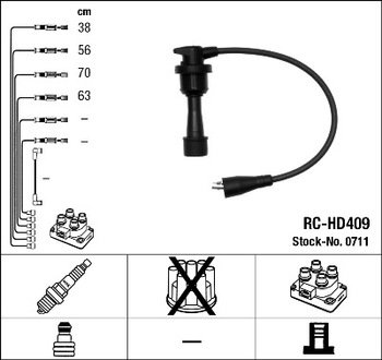 0711 NGK Высоковольтные провода NGK RC-HD409 (0711) HYUNDAI Lantra II 1.8i 96- к-т проводов