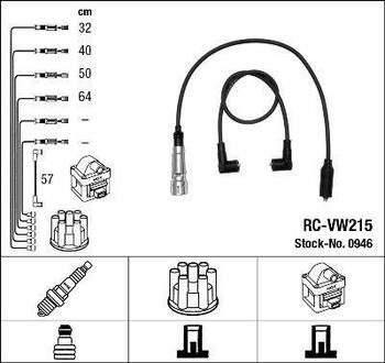 0946 NGK Высоковольтные провода NGK RC-VW215 (0946) VW Vento 1.8-2.0i 91- к-т проводов