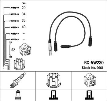 0961 NGK Высоковольтные провода NGK RC-VW230 (0961) SEAT Alhambra 2.0i 96- к-т проводов